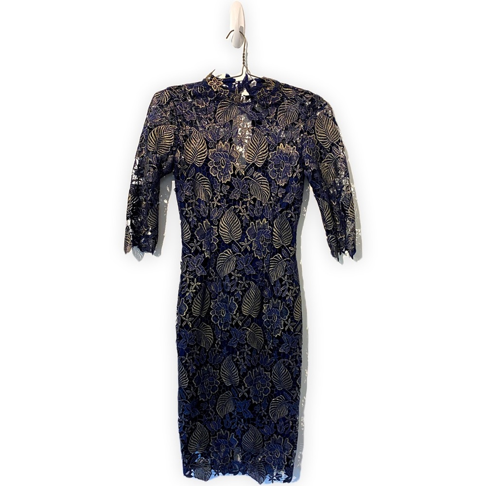 COPY - HONEY / PAPERDOLLS - Navy & Gold Long-Sleeved Dress